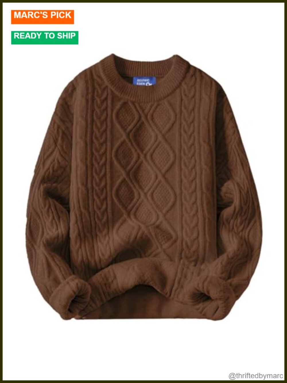 Oversized Cable Knit Sweater Vintage 90s Crewneck Pullover